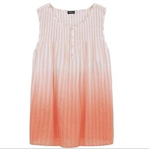 CORAL STRIPE & OMBRE SMOCKED HENLEY TANK